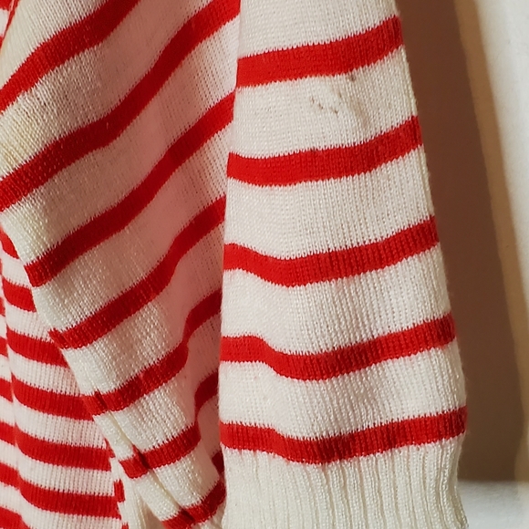 (Red &) White Stripes Red and White Striped Short Sleeve Knit Sweater Shirt - Picture 5 of 14